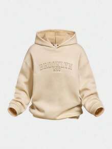 Sparklyn 2 件套少女秋季城市名称 3D 图案针织连帽衫和针织喇叭裤服装 - 杏色 - 查看 5