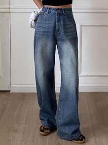 Livesso Women's Loose Casual Straight-Leg Jeans, Autumn/Winter New Arrival - Blue - View 5