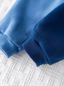 Cozy Pixies 2pcs Baby Boy Letter Print Soft Knit Crew Neck Long Sleeve Sweatshirt And Elastic Waist Pants Set Mamas Boy Outfit Baby Boy Sweatsuit Mommys Boy Baby Clothes Fall Winter - Blue - View 8