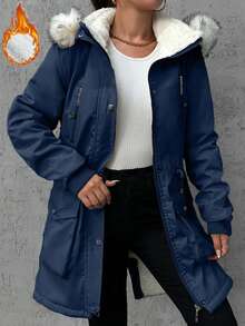 EURMUSE Women's Outdoor Warm Thermal Lined Long Sleeve Padded Coat, Autumn/Winter - Navy Blue - View 1