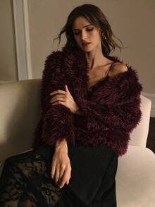 MOTF PREMIUM FAUX FUR SOLID COAT - Burgundy - View 8