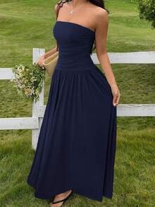 SHEIN EZwear Women's Casual Navy Blue Long Dress