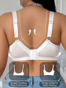 DesireSculpt Plus Size Mesh Patchwork Jacquard Wireless Bra, Lift - White - View 2