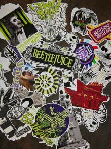 Beetlejuice X SHEIN 夜光卡通图案贴纸套装，适合学生、青少年、男女，适用于笔记本、日记本、手工艺品等类似物品。也可用于个性化滑板、笔记本电脑和行李箱。可移除背胶，轻松撕下，不留残留，适合万圣节 - 彩色 - 查看 5