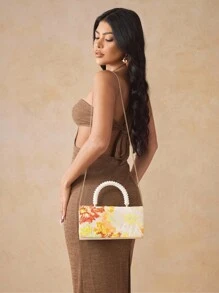 SHEIN SXY Túi xách nữ, Túi xách quai trên, Túi xách dạ hội, Thêu hoa, Quai xách ngọc trai, Thời trang, Thanh lịch, Đơn giản, Cá nhân hóa, Đa năng, Phù hợp với trang phục, Tiệc tùng, Dạ hội, Câu lạc bộ, Hẹn hò, Sinh nhật, Buổi tối, Đêm hẹn hò, Tiệc tối - Màu be - Xem 8