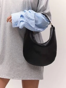 MUSERA Túi đeo vai bằng da giả màu đen có quai xách bằng kim loại - màu đen - Xem 1