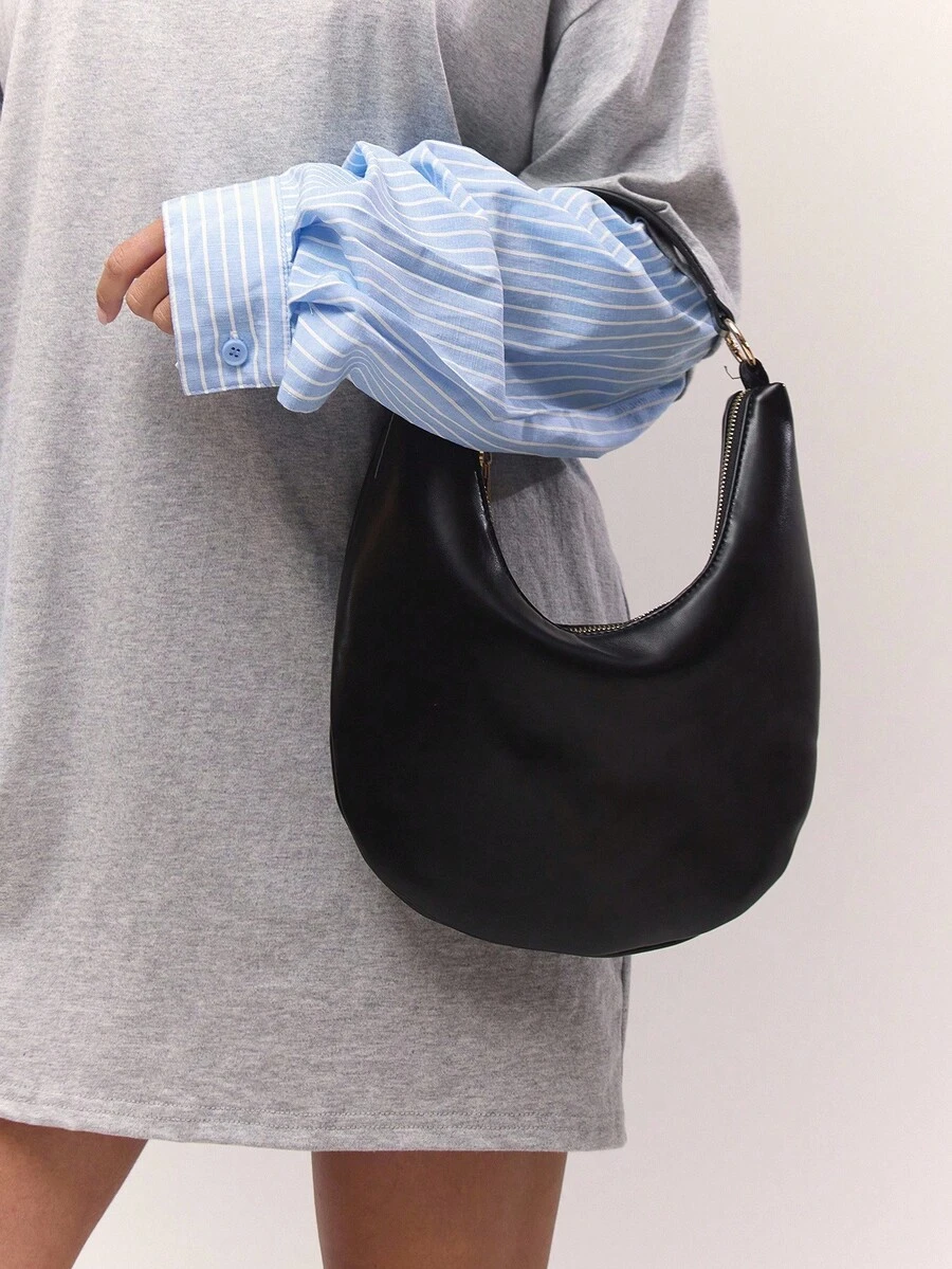 MUSERA Túi đeo vai bằng da giả màu đen có quai xách bằng kim loại - màu đen - Xem 1