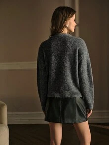 MOTF PREMIUM 刺绣花卉复古宽松针织套头衫 - 灰色 - 查看 4