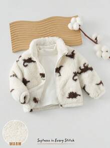 Cozy Pixies 男婴恐龙印花保暖内衬厚款长袖夹克 - 杏色 - 查看 5