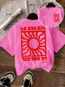 DrmWander Women's Casual Graphic Tee, Street Style Short Sleeve T-Shirt, Cute Summer Top, Vacation Vibe, Accented With Red