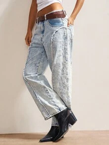 Bohemela 波西米亚乡村度假复古休闲纯色刺绣梭织宽松直筒女裤 - 淺藍色 - 查看 6