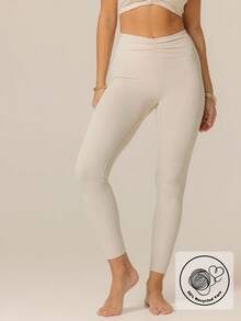 SHEIN Aralina-E Quần legging nhún Leisurewear hoàn hảo cho trang phục thể thao mùa hè và mùa đông, trang phục đi biển và trang phục sân bay cho phụ nữ - Màu be - Xem 9