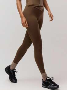 Musera Sport 交叉前腰带运动紧身裤健身服无缝弹力 Padel 普拉提健身沙漠跑步者健身 - 咖啡棕 - 查看 5