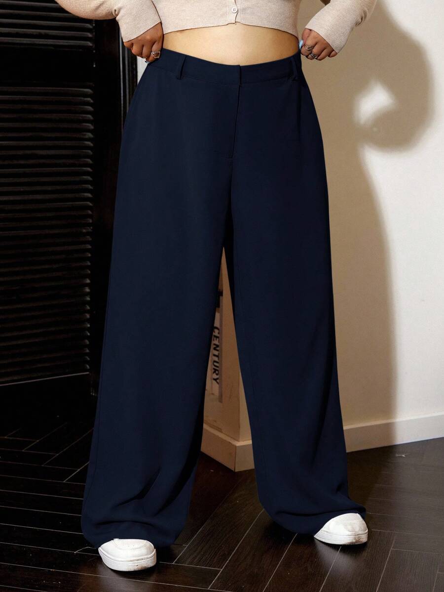 SHEIN EZwear Pantaloni casual larghi e morbidi di taglia comoda in blu navy per donne - Blu Navy - Visualizzare 1