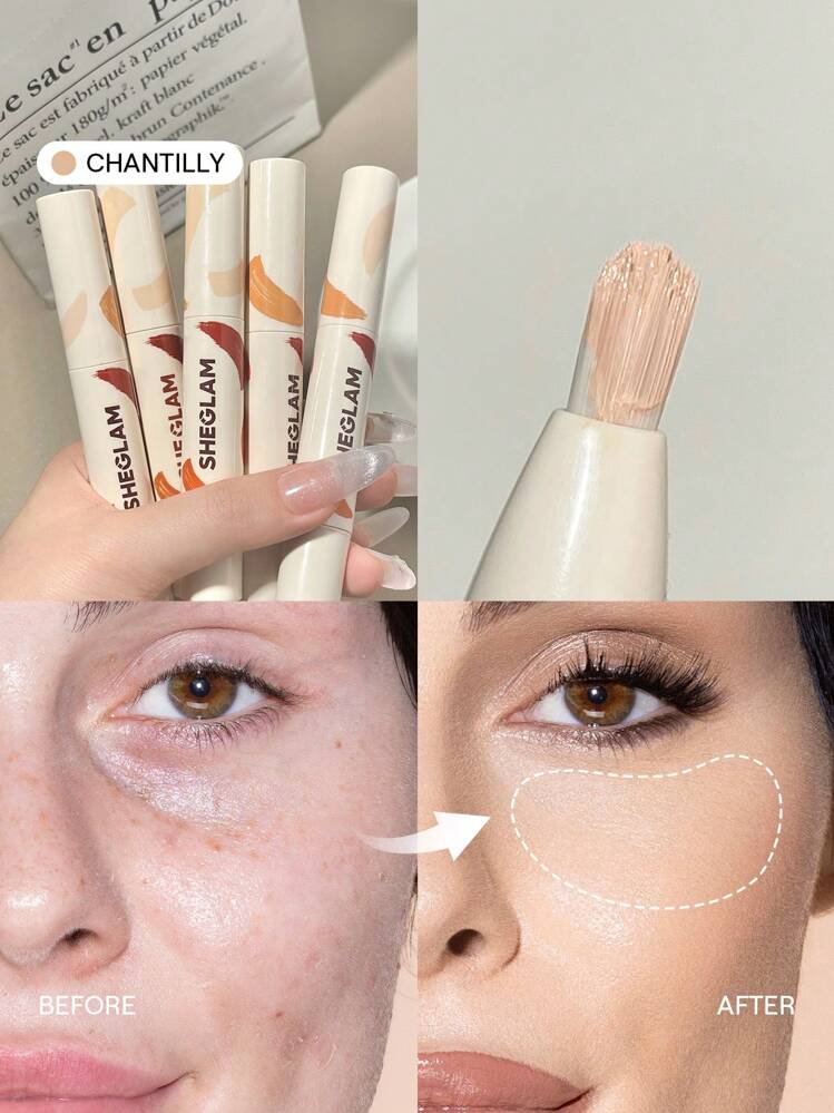 SHEGLAM Perfect Skin High Coverage Concealer-Chantilly 20 Shades Liquid Concealer Brush Moisturizing Weightless All-Day Hydrate Concealer Makeup Brand Beauty Makeup Face Paint Cosmetic For Women Girls Perfect For Spring Summer Ideal For Y2K Fancy Fashion Suitable For Birthday Mother'S Day Gift Rave Party Ready Best Color - Chantilly - View 1