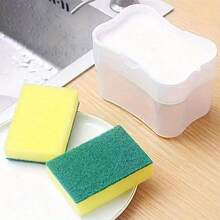 SHEIN 1 pieza Dispensador de líquido lavavajillas y cepillo con recipiente rellenable para líquido de jabón, color aleatorio, decoración del hogar, regalos de Navidad, regalos para el hogar, decoración de la habitación