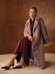 MOTF PREMIUM WOMEN'S LONG FAUX FUR CINCHED WAIST JACKET, AUTUMN/WINTER - Dusty Pink - View 5