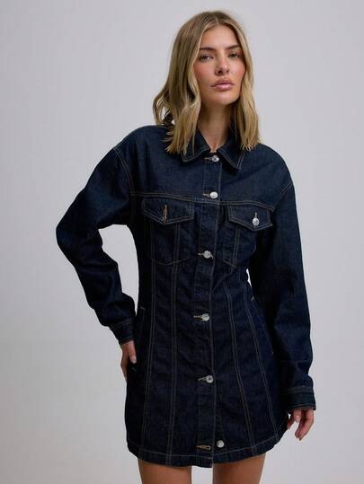 MUSERA Vestido vaquero con botones y cintura ceñida para otoño, estilo urbano, festival, estilo rústico, vintage, para oficina, trabajo e invierno.