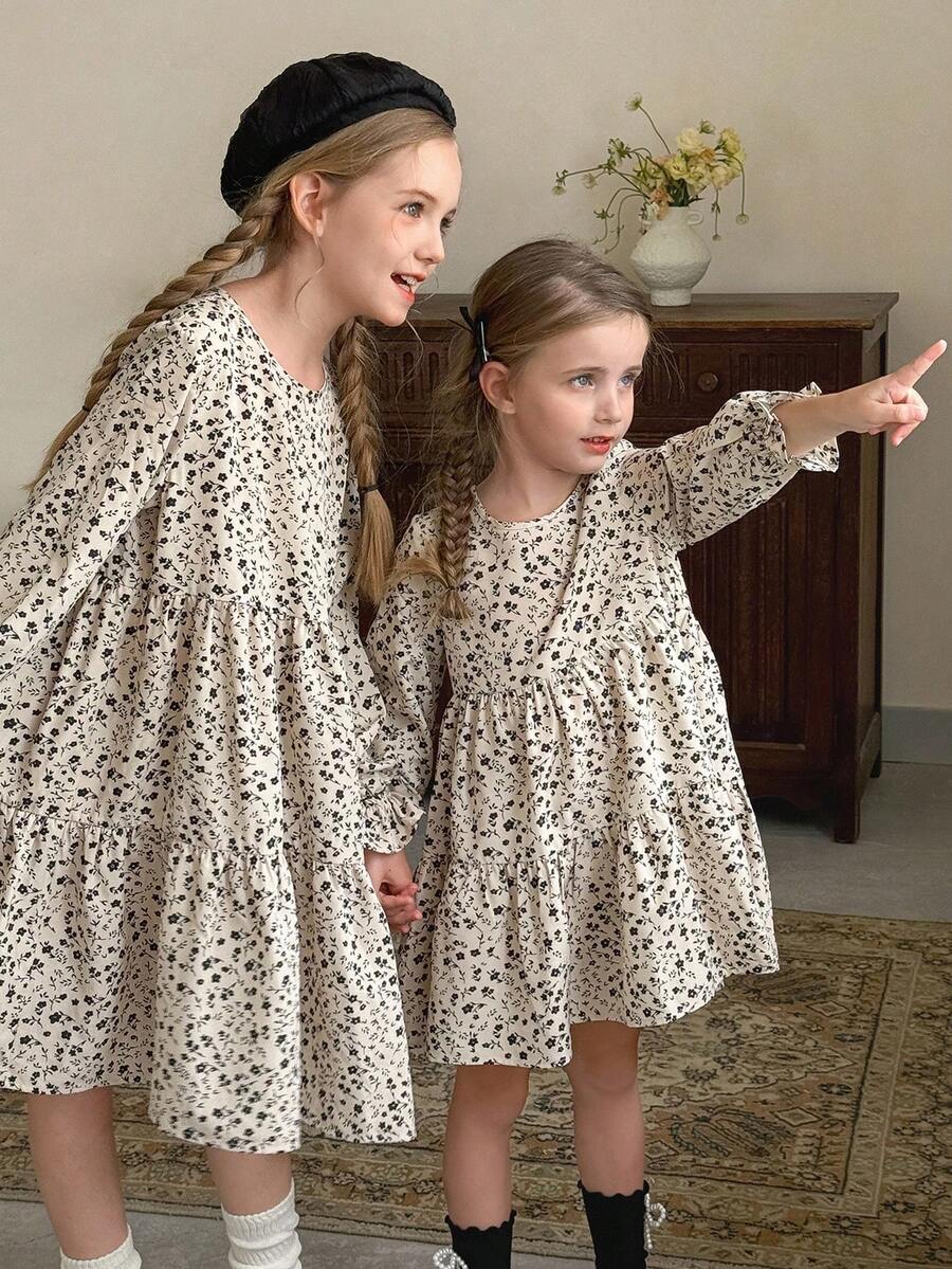 LMoss Kids Tween Girl Ditsy Floral Casual Round Neck Dress Girls Floral Dress Long Sleeve Kids Dress Kids Floral Print Dress Girls Autumn Dress Girls Spring Dress,Autumn Clothes,Autumn Outfit,Herbst,Fall Clothes For Kids,Fall Outfits,Fall Dresses Winter - Multicolor - View 1