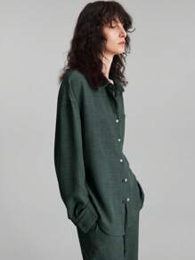 Ontre 2026春夏新款女士两件套，日常休闲家居服，海滩度假长裤+长袖衬衫套装，早午餐套装，音乐节套装，优雅女士两件套夏季套装，商务休闲女士套装 - 墨綠色 - 查看 4