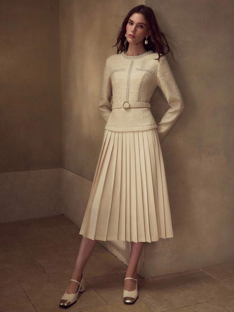 MOTF STUDIO PATCHWORK 2 IN 1 LUXURIOUS ELEGANT RUFFLE PEARL DECOR WOMEN DRESS