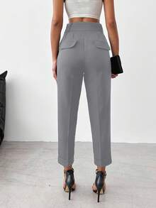 EURMUSE Damen Einfarbige Elegante Büro Hose mit Naht Vorne - Grau - Übersicht 2
