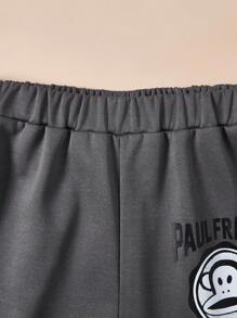 Paul Frank X SHEIN 2 piezas Conjunto de sudadera con capucha con cremallera y pantalón de chándal estampado numérico deportivo y casual para niña preadolescente, gris - Gris - Ver 5