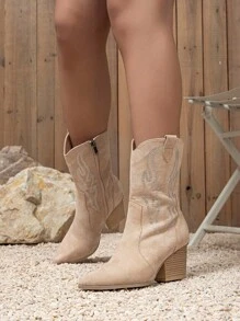 Styleloop Women's Mid-Calf Boots, Boho Style, Retro American, Bohemian, Western, Music Festival, Party, Christmas, Halloween Outfit Valentine's Day - Apricot - View 1