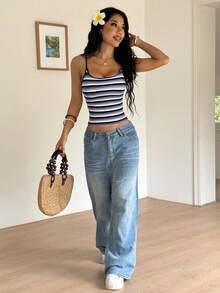 SHEIN EZwear Summer Rainbow Stripe Print Camis Top - Multicolor - View 3