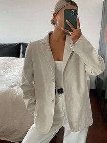 Livesso Women's Solid Color Loose Casual Blazer Business Attire - Beige - View 3