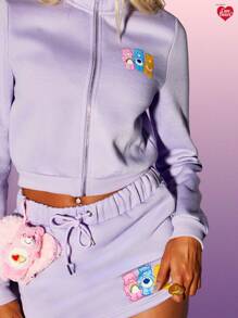 MISSGUIDED x Carebears 授权角色短款拉链卫衣 Sweet Heart 系列 Kawaii Y2K 复古怀旧家居服秋冬休闲街头服饰 - 紫色 - 查看 5