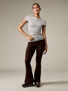 MISSGUIDED High Waisted Flare Leggings Brown Fall Winter Bell Bottom Yoga Pants Retro Y2K Fashion Fold Over Waistband Stretch Pants Bottoms - Multicolor - View 5