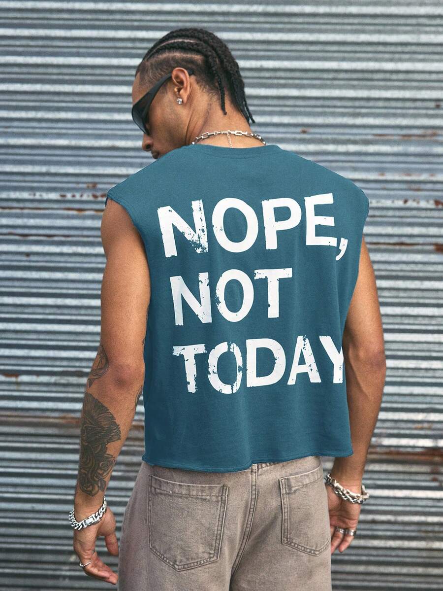 AXEPEAK Assorted Sizes Street Style Loose Fit Crew Neck Graphic Print Men's Tank Top - Blue - View 1