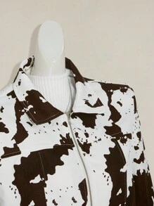 SHEIN ICON Fall/Winter Women's Western Boho Cow Print Zip Front Cropped Long Sleeve Jacket - Multicolor - View 5