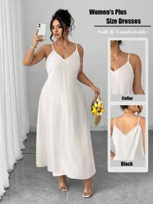 SHEIN PETITE CURVE Váy không tay màu trơn cỡ lớn dành cho nữ, mùa hè - Màu be - Xem 1