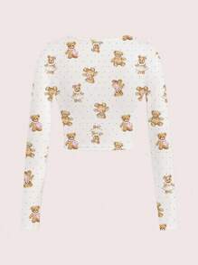 Sweetina 休闲简约全身印花蕾丝长袖女式 T 恤 - 彩色 - 查看 2