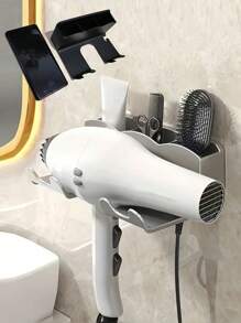 SHEIN Basic living Giá đỡ máy sấy tóc treo tường 1/2 chiếc, Giá để đồ phòng tắm không khoan, Giá đỡ máy sấy tóc rảnh tay cho bàn trang điểm, Kệ dán tường đựng dụng cụ làm tóc, Giá để máy sấy tóc tiết kiệm không gian - Nhiều màu - Xem 3