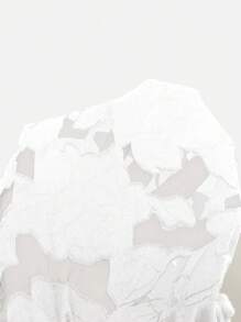 Elenzga 大码女式 V 领半透明长袖交叉蝴蝶结腰优雅衬衫，外出上衣 - 白色 - 查看 7