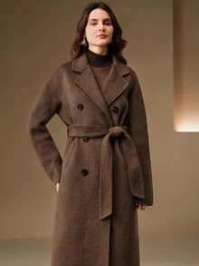 Anewsta Women's New Handmade Loose Double-Sided Wool Coat - Coffee Brown - View 9
