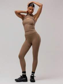 Musera Sport 运动镂空细节背心 跑步运动健身服 沙漠跑者健身 - 巧克力棕 - 查看 5