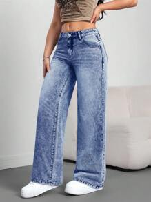 SHEIN Tall Quần Jeans Nữ Quần Ống Rộng Rộng Thường Ngày Quần Jeans Nữ Cao Quần Đen Quần Jeans Cạp Thấp Quần Jeans Cạp Thấp Quần Baggy Quần Nữ Quần Nữ Cao - Rửa nhẹ - Xem 6