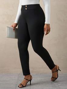 SHEIN Tall CURVE Quần legging thời trang thường ngày cổ điển đa năng cỡ lớn dành cho phụ nữ cao Quần váy cỡ lớn dành cho phụ nữ cao Quần váy cạp cao dành cho phụ nữ Quần váy cong Quần váy đen dành cho phụ nữ - màu đen - Xem 3