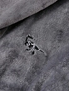 Teen Boys Plush Dinosaur Embroidery Design Hooded Robe With Belt, Long Sleeve Long Pajamas - Grey - View 5