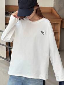 Dazy Kids 少女宽松休闲T恤，蝴蝶刺绣设计，秋季基本款