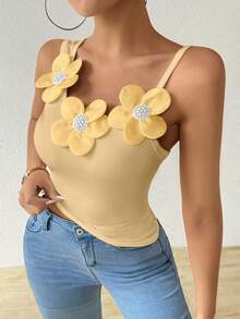 Chiquease Women's Summer 3D Floral Applique Camisole - Ginger - View 3