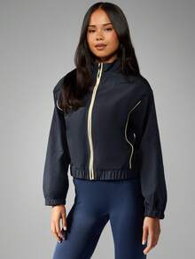 MISSGUIDED Lightweight Athletic Windbreaker Track Jacket Contrast Piping Full Zip Running Performance Warm Up Outerwear Spring Fall Layer - Blue - View 2