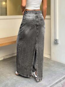 EURMUSE 100% Cotton WOMEN MID WAIST MAXI SKIRT - Light Grey - View 2