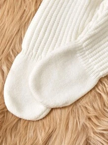 2 件套女婴针织毛衣和裤子套装，长袖，蝴蝶结装饰，象牙白，柔软面料，适合日常、户外、旅行、度假、居家、日托、儿童玩耍 - 白色 - 查看 5