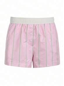 INAWLY Plus Size Casual Colorblock Striped Shorts, Summer - Multicolor - View 3