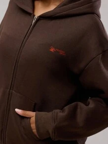 Musera Sport Áo khoác thể thao có khóa kéo Jersey, logo, áo hoodie năng động, trang phục tập gym, Padel Fitness, Desert Runner Fitness - Cà phê nâu - Xem 5